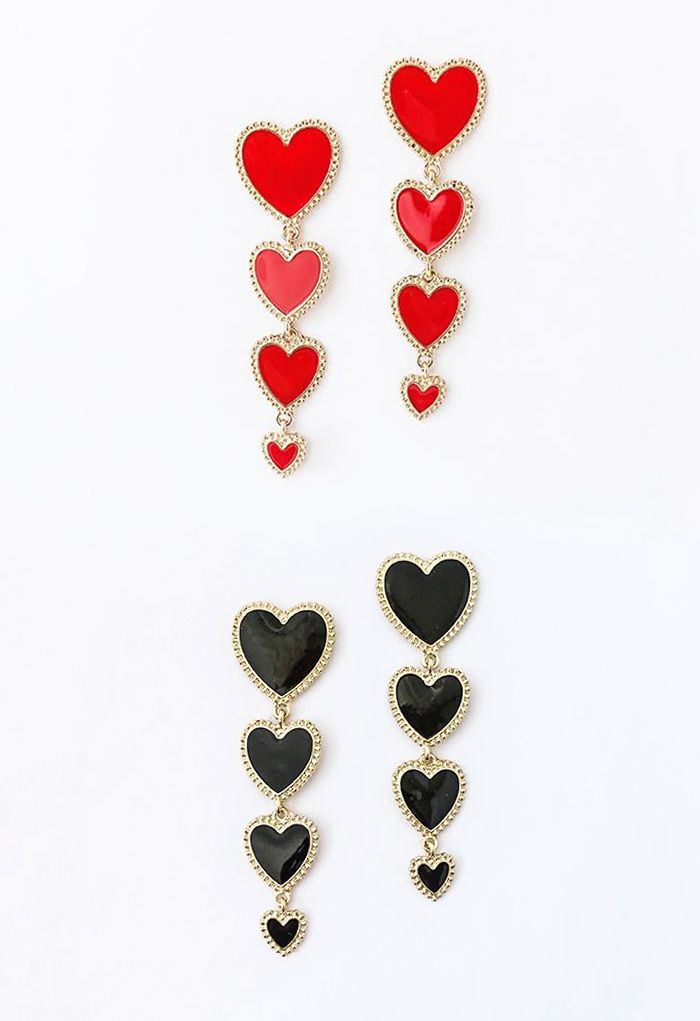 Connecting Hearts Golden Trim Drop Earrings