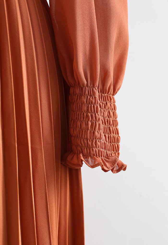 Full Pleated Belted Maxi Dress in Pumpkin