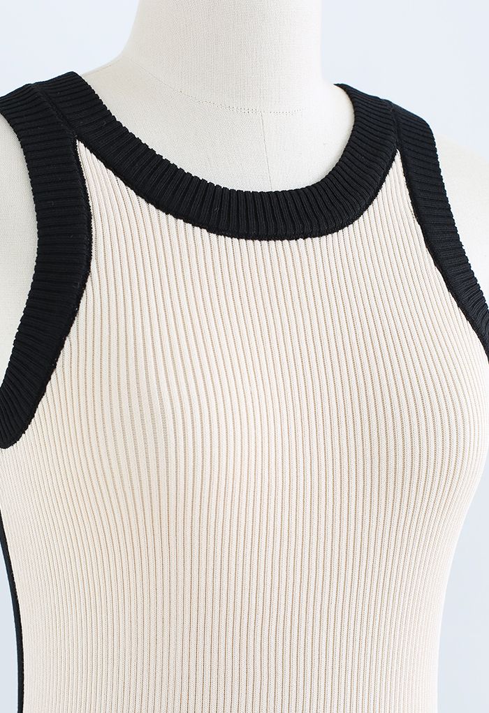 Two-Tone Knit Tank Top in Black