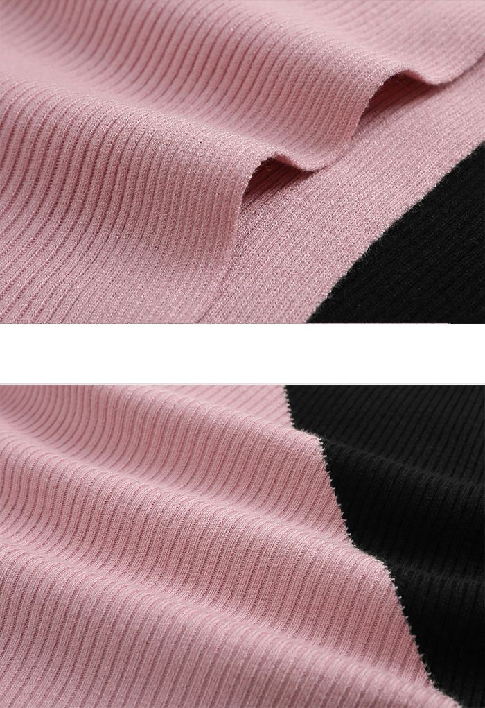 Two-Tone Boat Neck Batwing Sleeve Sweater in Pink