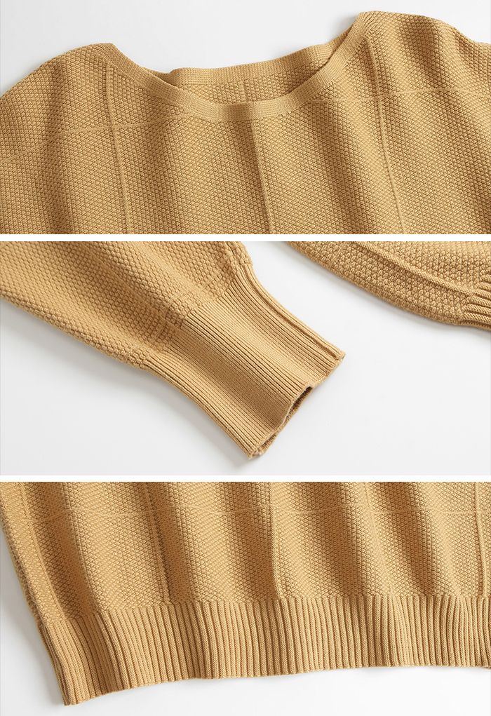 Cozy Boat Neck Batwing Sleeve Sweater in Tan