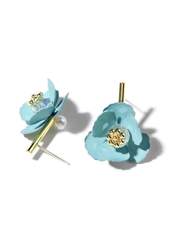 Turquoise Color 3D Floral Earrings