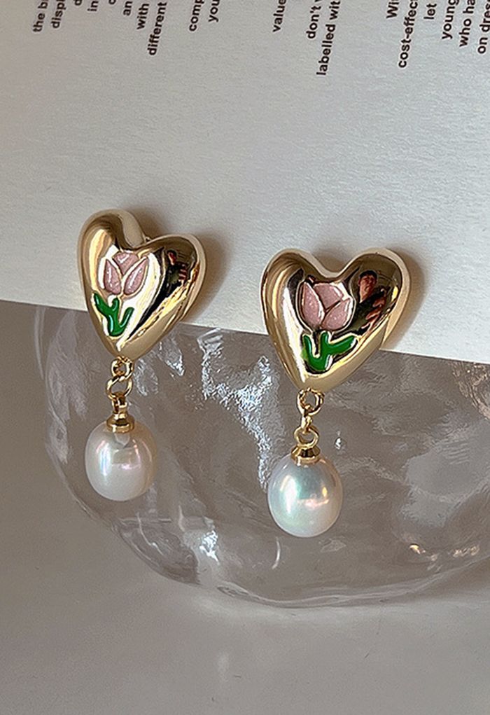 Tulip Heart Shape Pearl Earrings