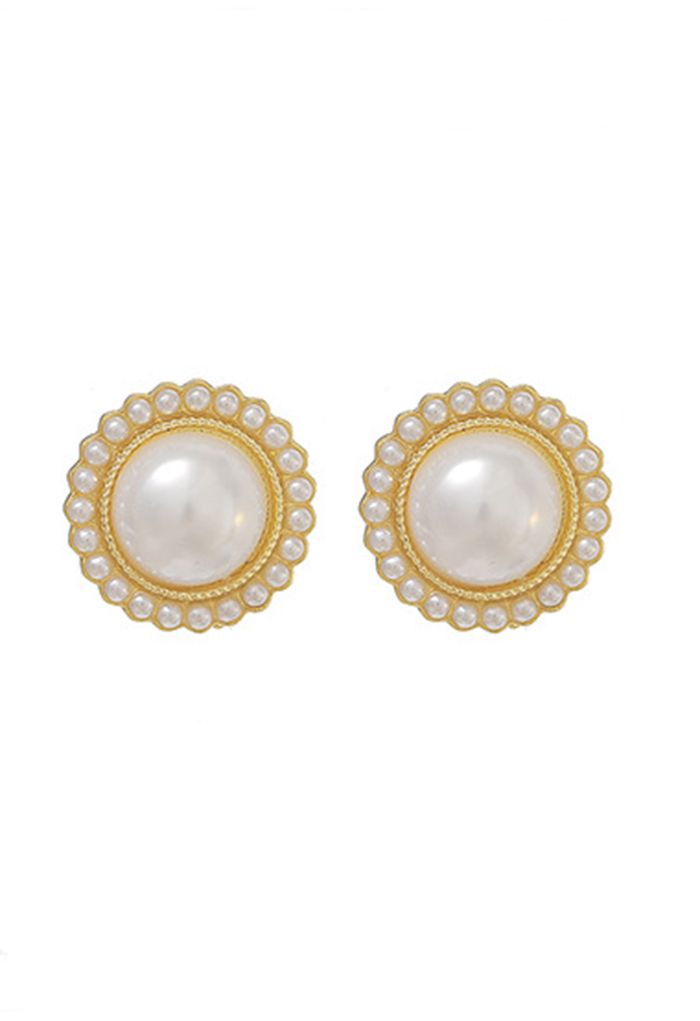 Floral Pearl Trim Golden Earrings