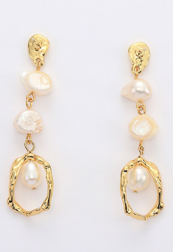 Geometric Freshwater Pearl Drop Earrings