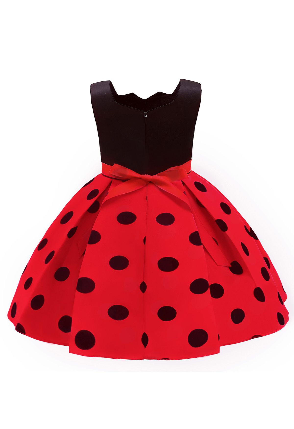 Polka Dot Bowknot Pleated Princess Dress in Red