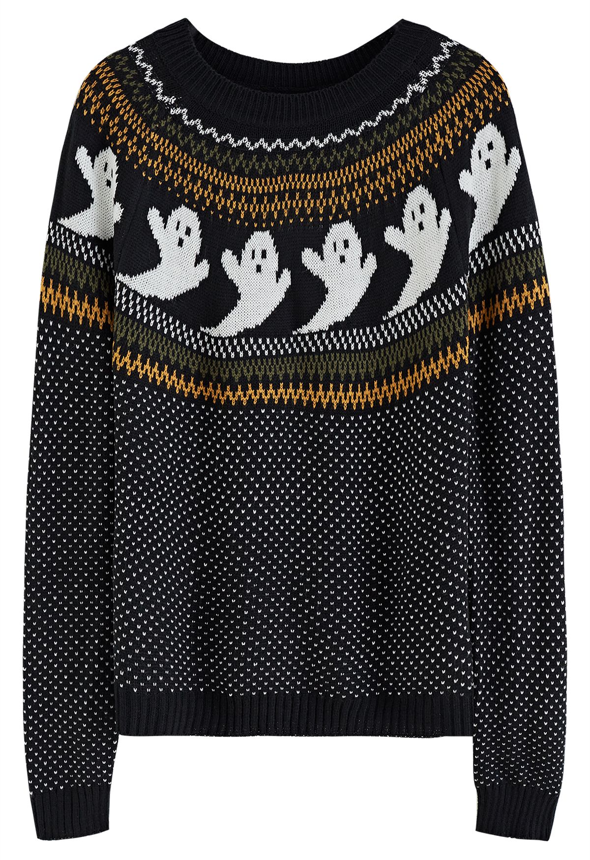 Cute Ghost Long Sleeves Knit Sweater in Black