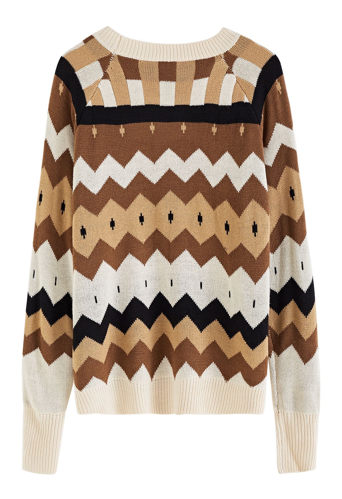 Multi-Color Zigzag Knit Sweater in Brown