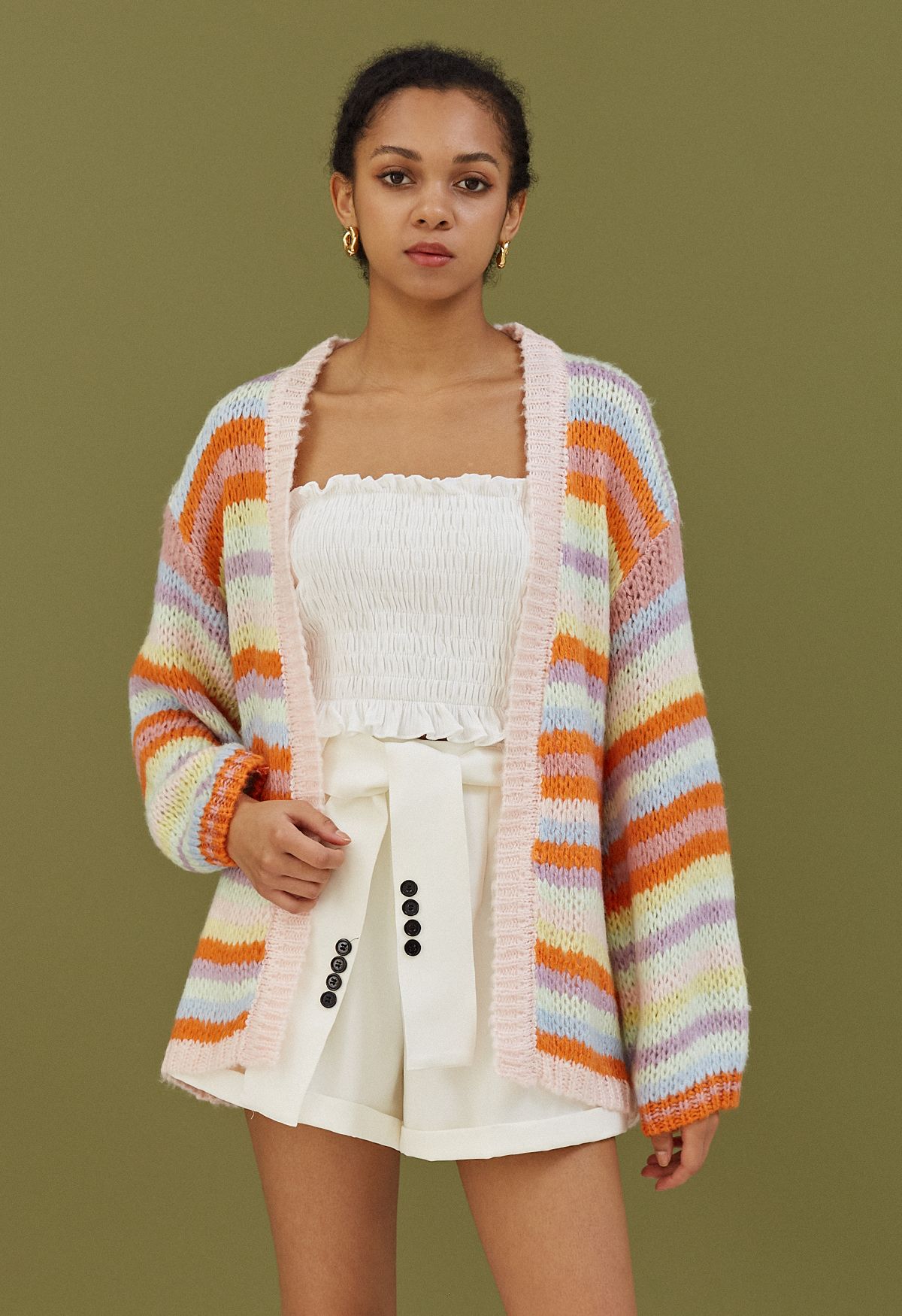 Delightful Rainbow Stripe Open Front Cardigan