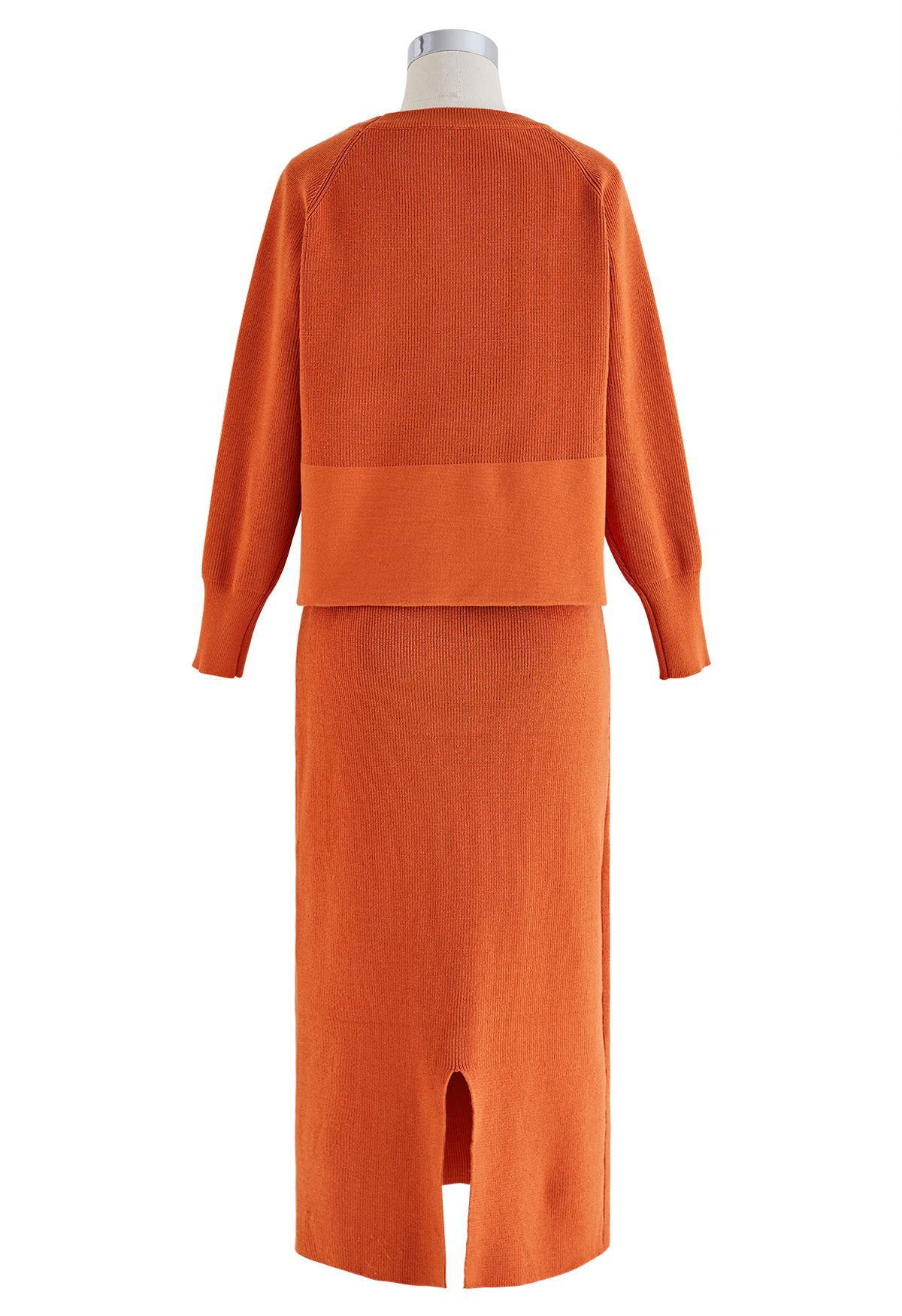 Comfy Ribbed Knit Top and Midi Skirt Set in Orange