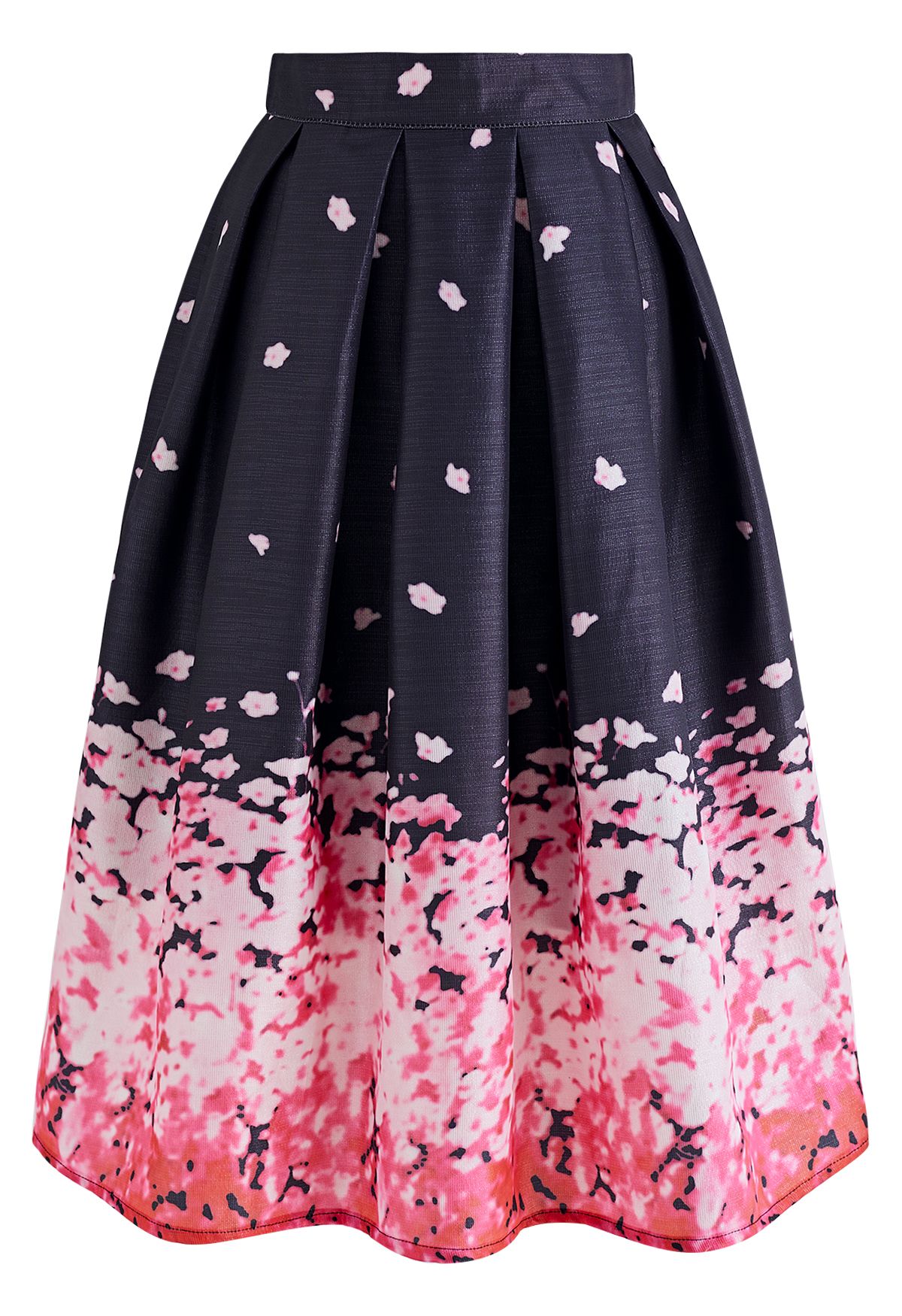 Falling Flowers Shimmer Pleated Midi Skirt