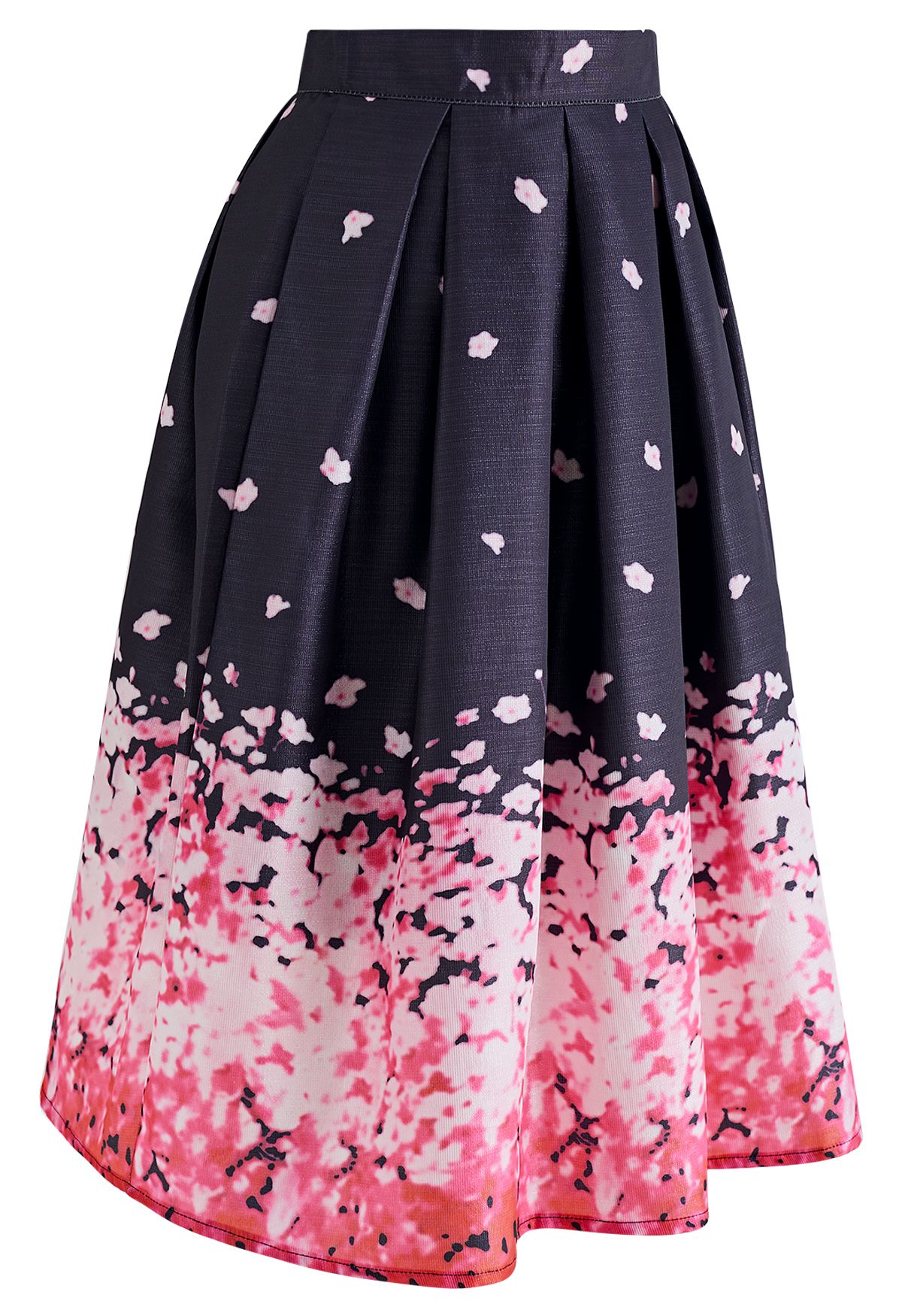 Falling Flowers Shimmer Pleated Midi Skirt