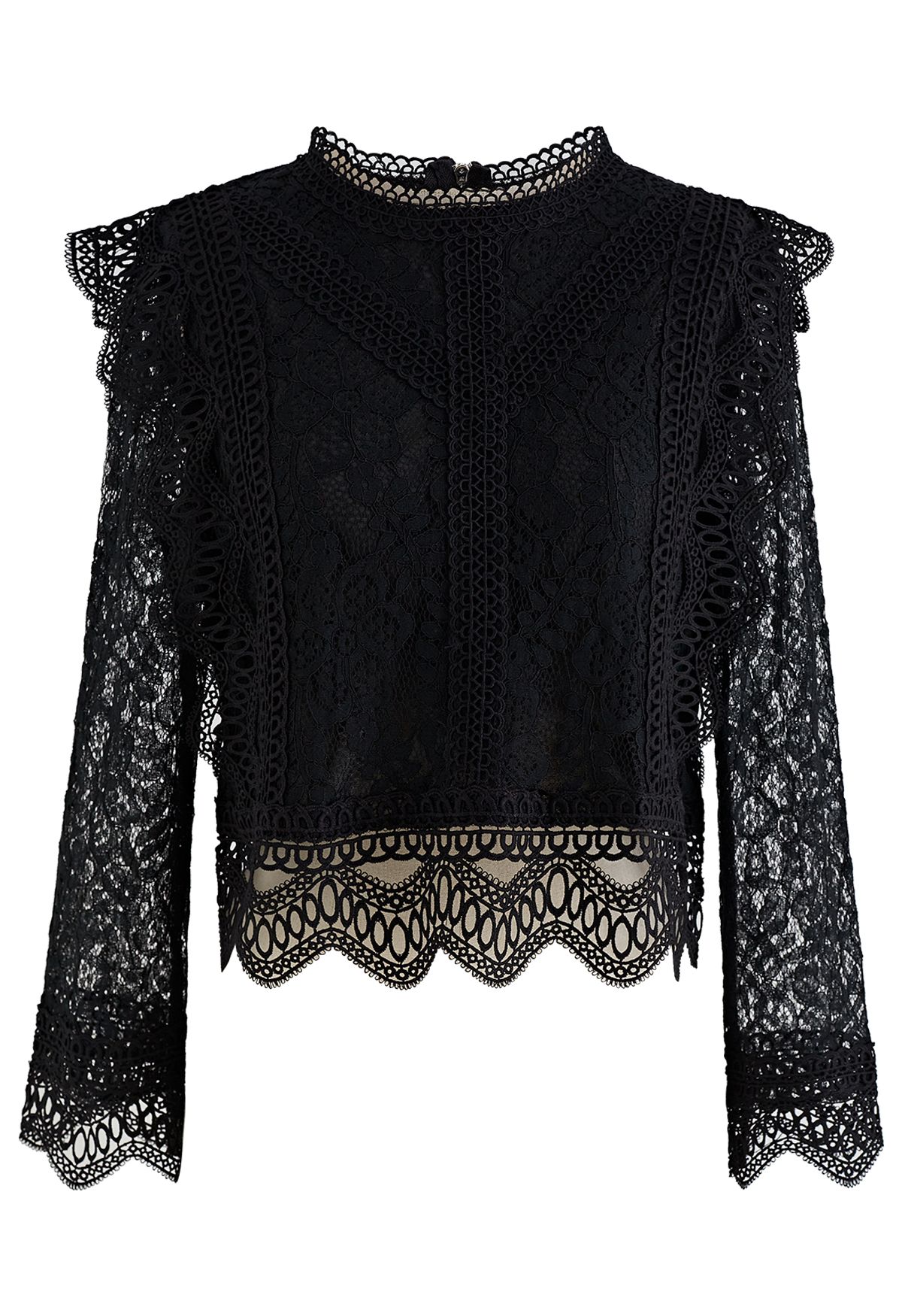 Your Sassy Start Long Sleeve Crochet Lace Top in Black