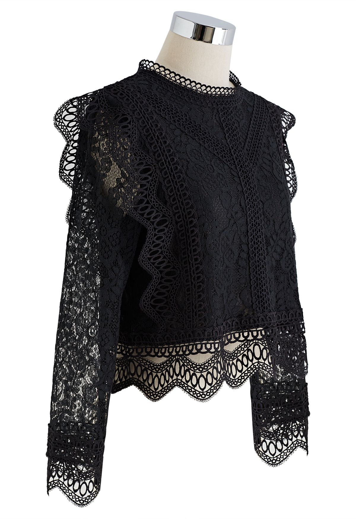 Your Sassy Start Long Sleeve Crochet Lace Top in Black