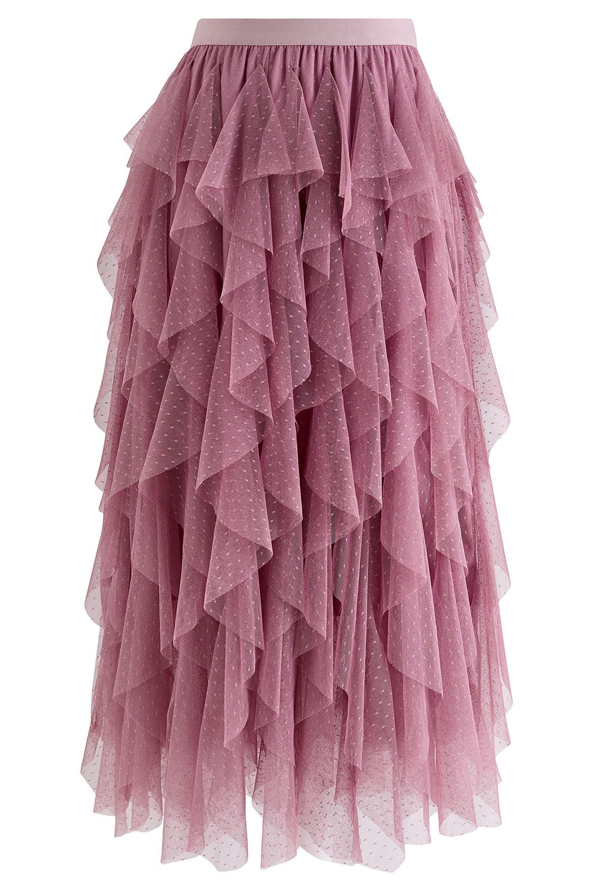 Dots Full Ruffled Tulle Skirt in Mauve