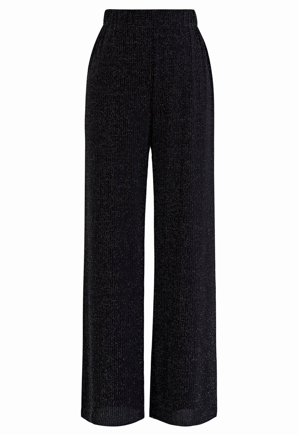 Midnight Shimmer Black Straight-Leg Pants