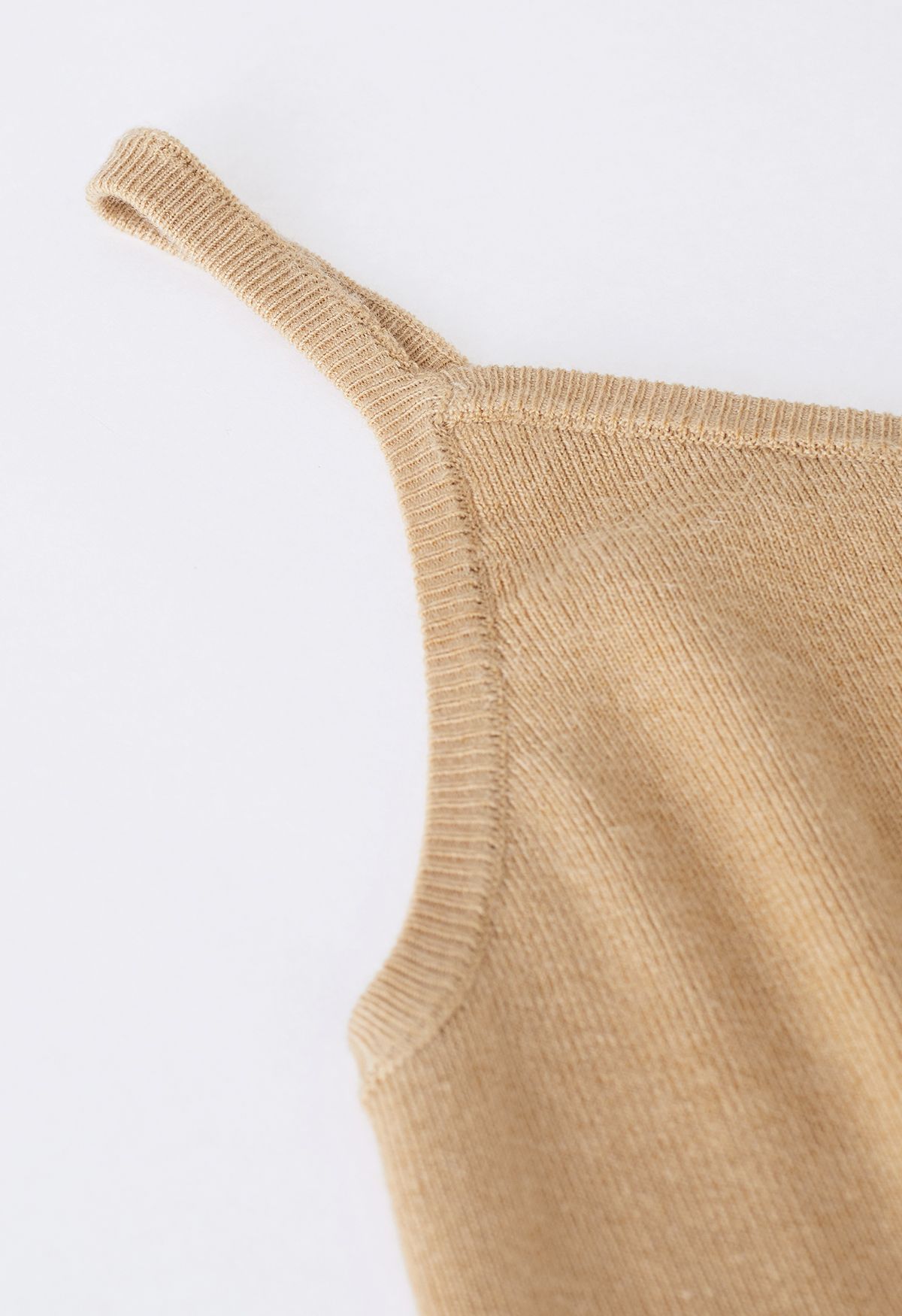 Strappy One-Shoulder Knit Tank Top in Light Tan