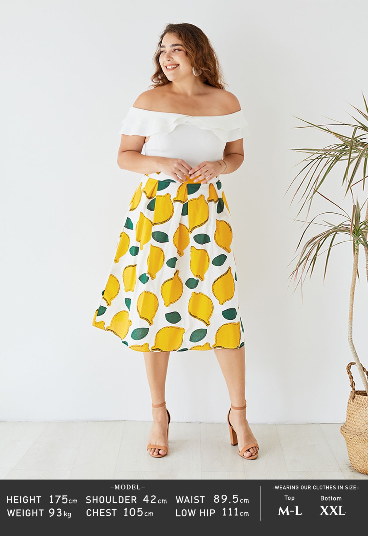 Summer Cool Lemon A-Line Midi Skirt 