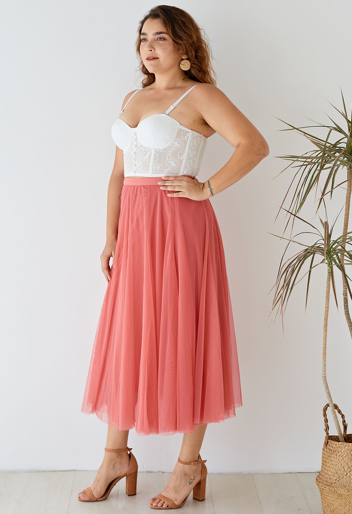 My Secret Garden Tulle Maxi Skirt in Coral