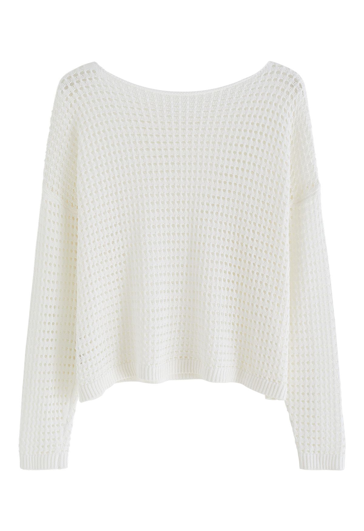 Hollow Out Boat Neck Smock Top in White