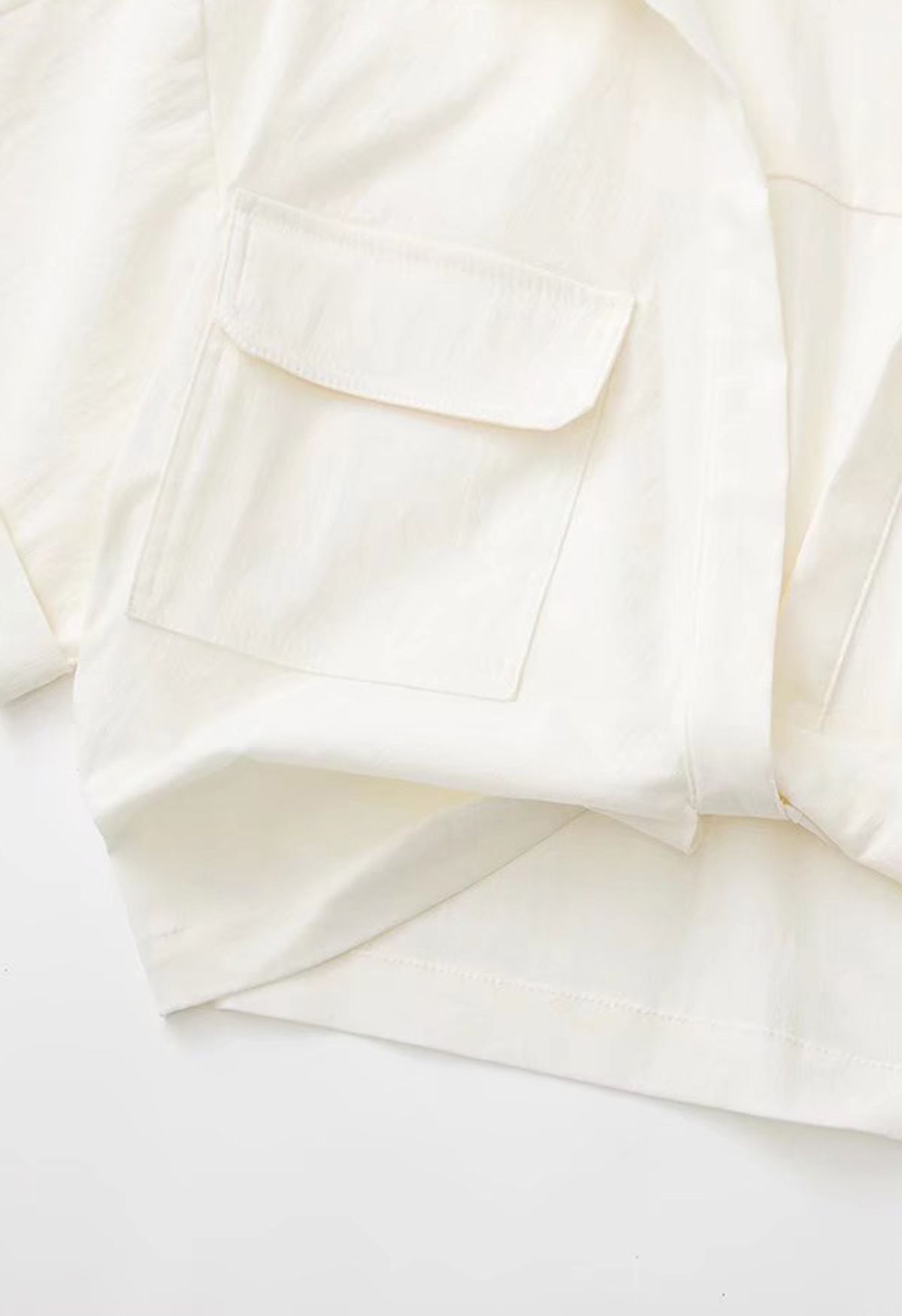 Front Tie Flap Pocket Crop Shirt in Ivory