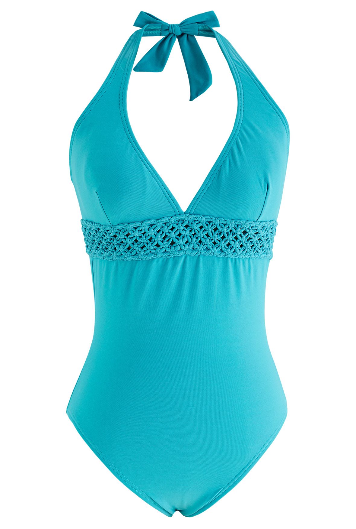 Deep-V Braided Hollow Out Waist Swimsuit in Teal