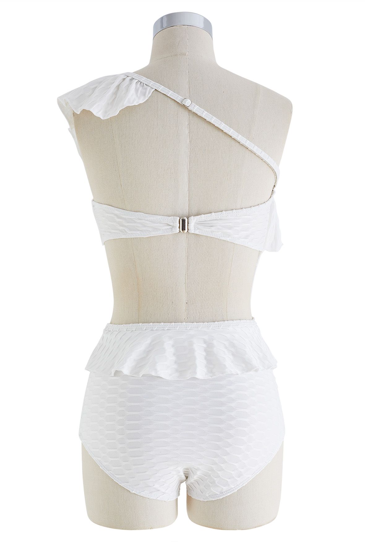 Ruffle One-Shoulder Cutout Swimsuit in White