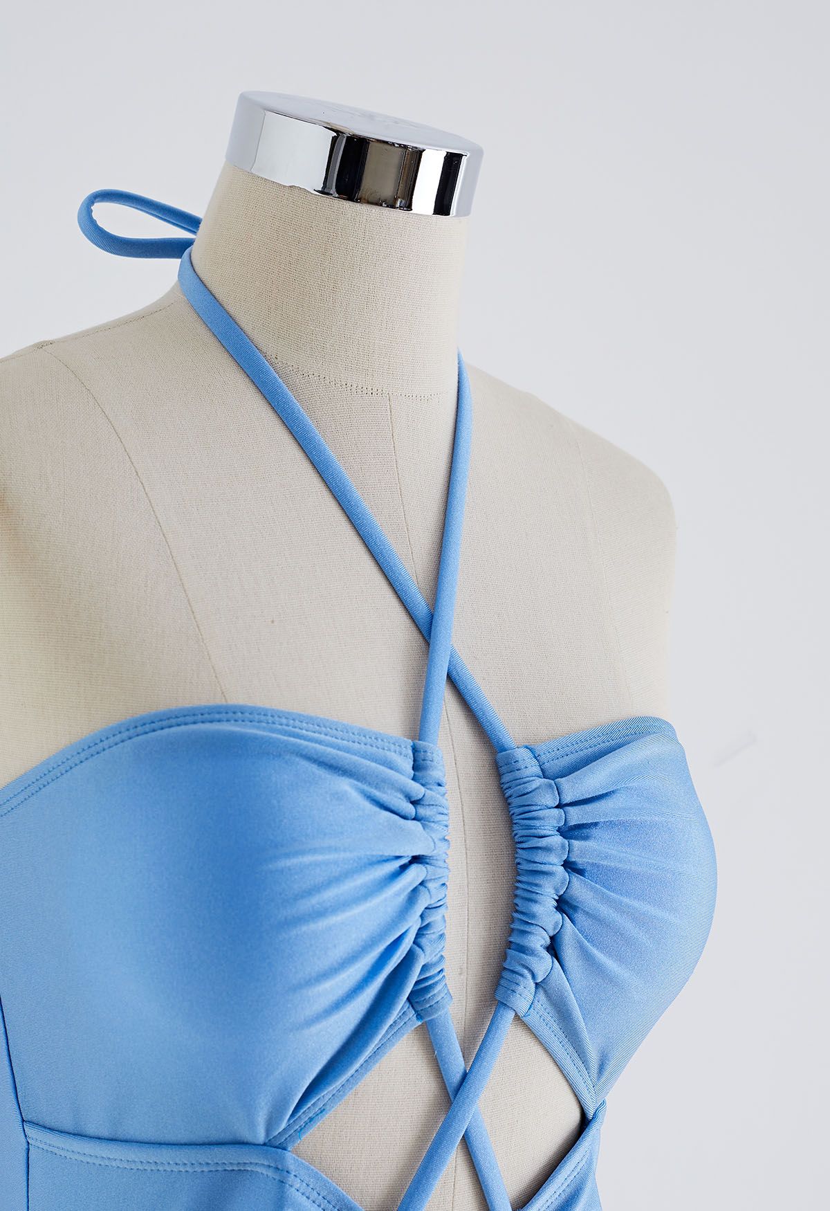 Cutout Crisscross Halter Neck Swimsuit in Blue