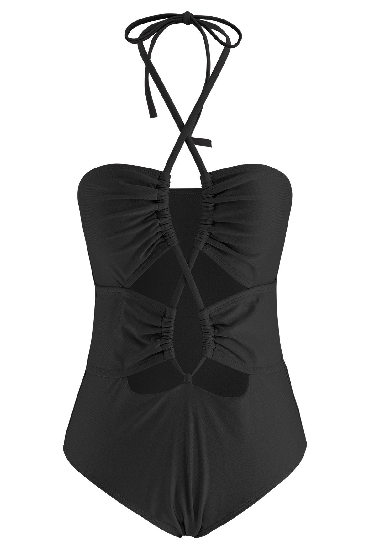 Cutout Crisscross Halter Neck Swimsuit in Black