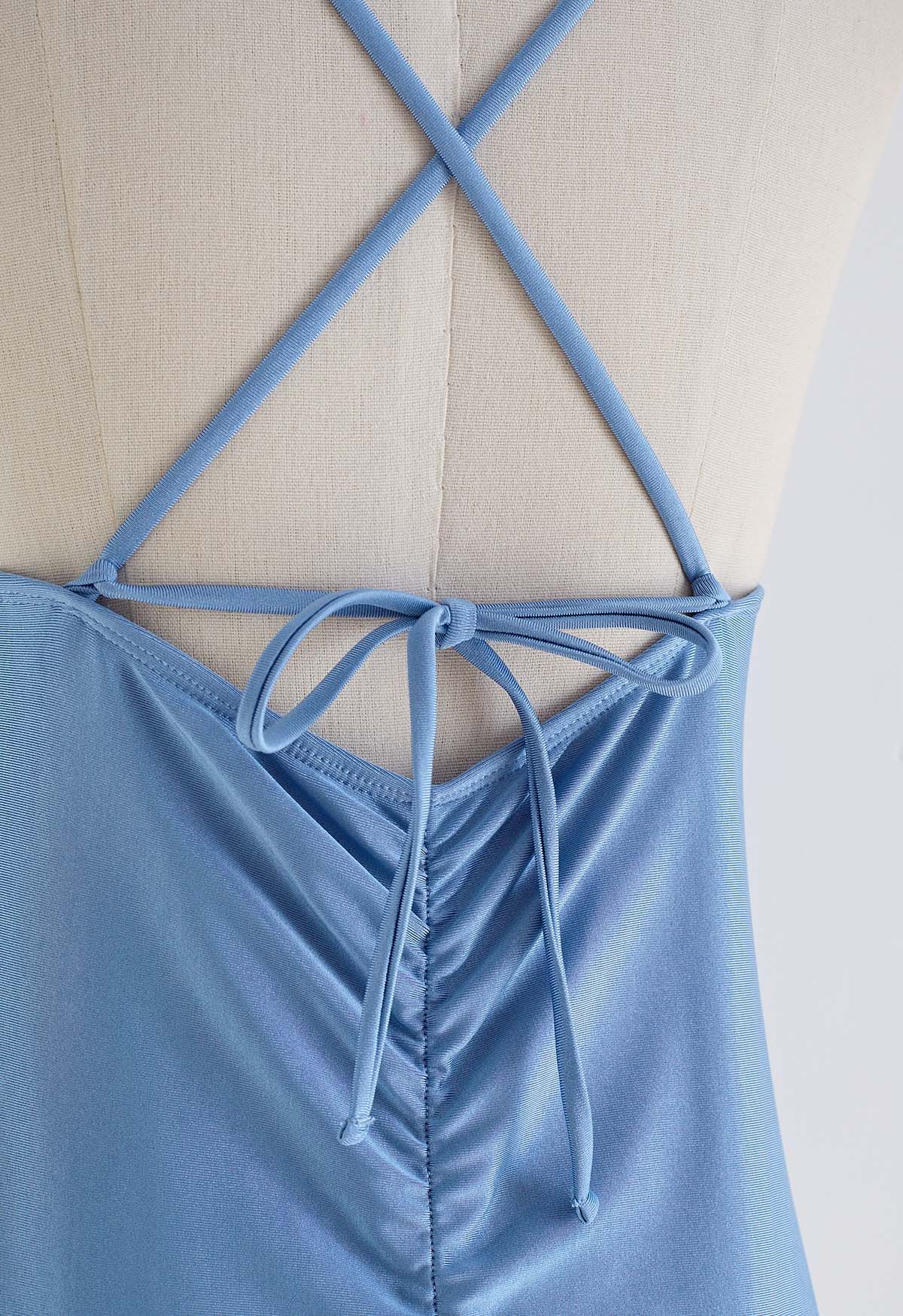 Shirred Detail Glossy Blue Swimsuit