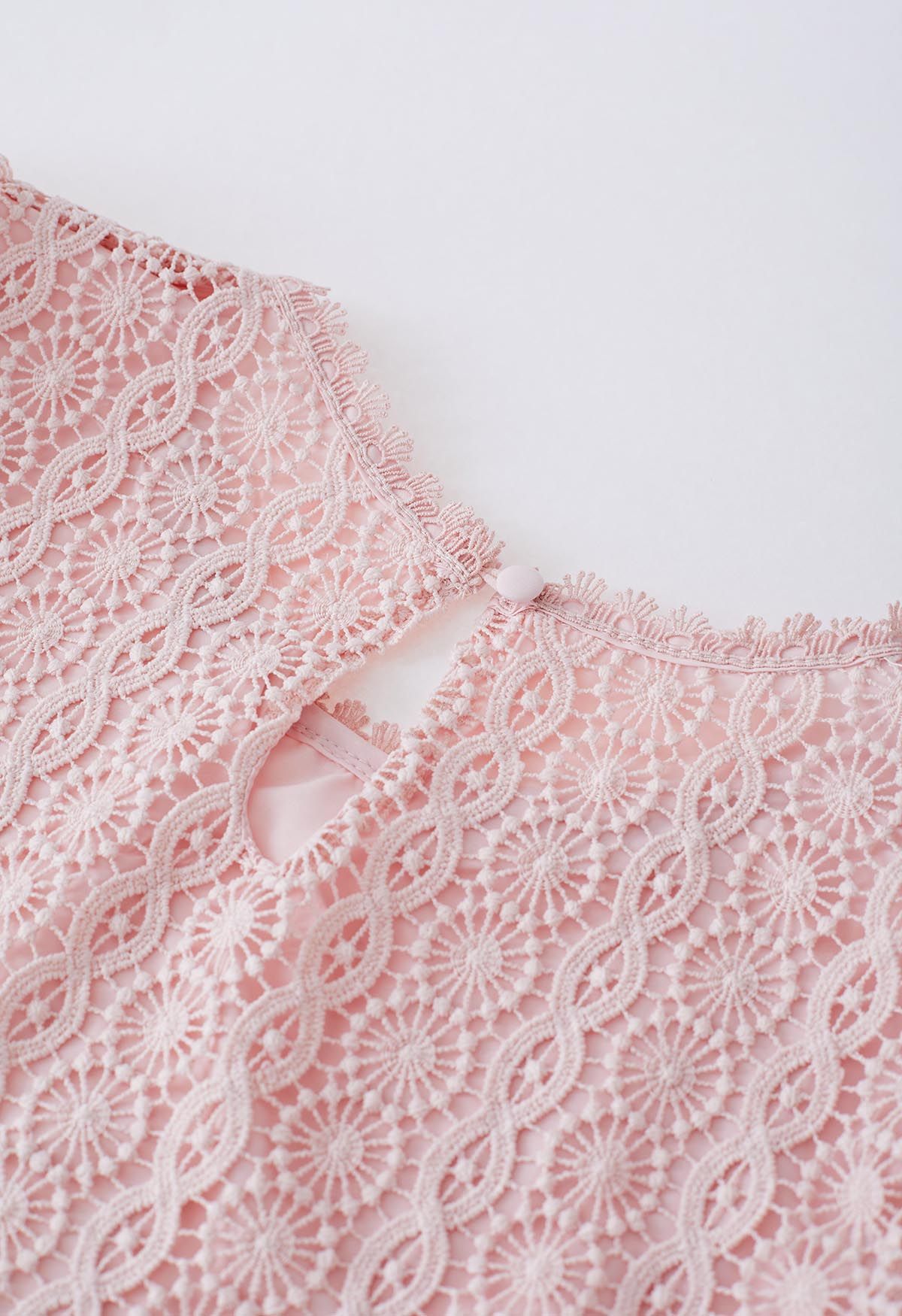 Full Crochet Bubble Short Sleeves Top in Pink