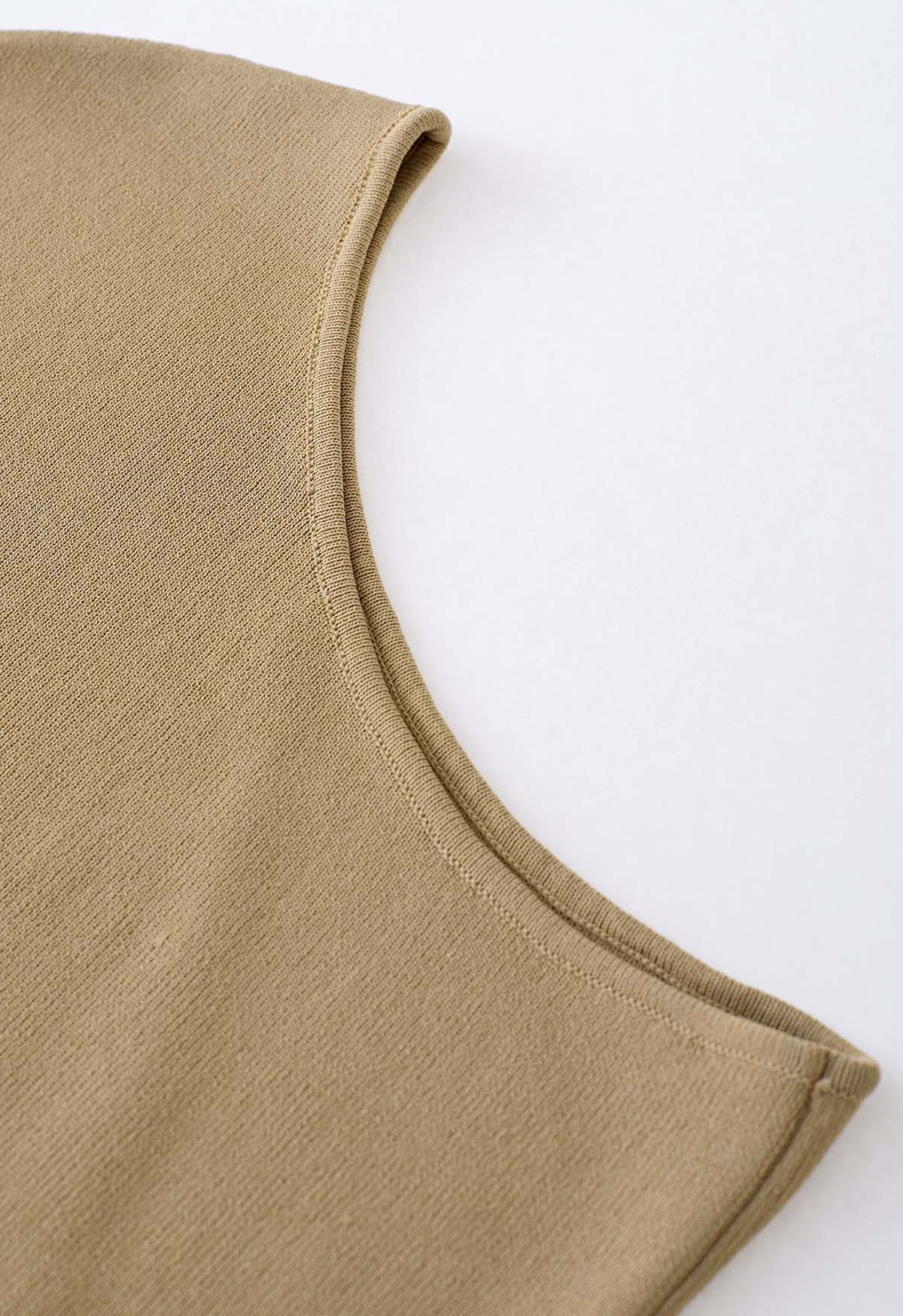 One-Shoulder Side Drawstring Knit Top in Tan