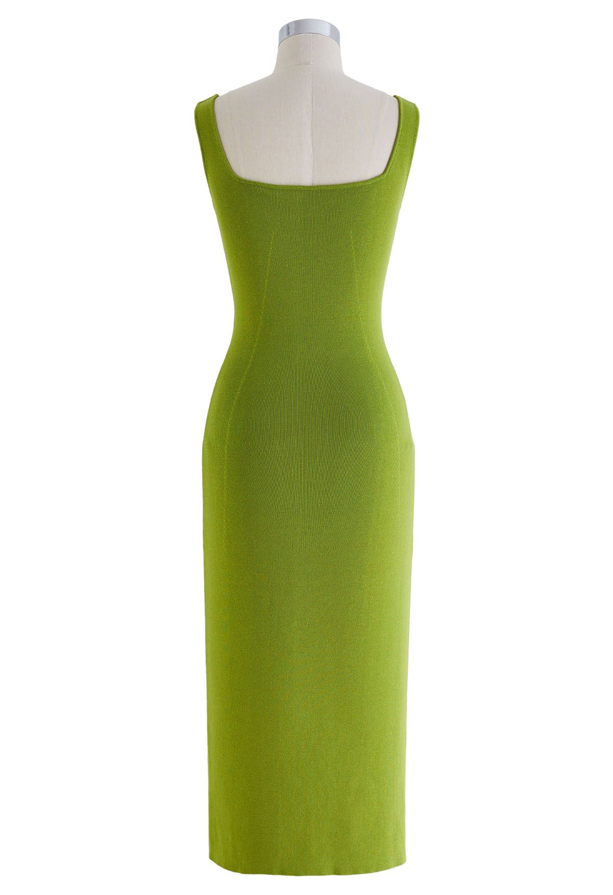 Notch Neckline Bodycon Knit Dress in Lime