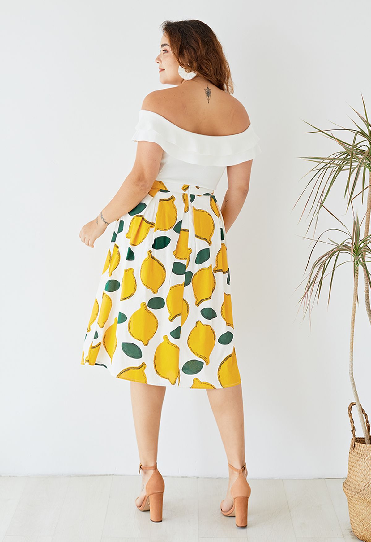 Summer Cool Lemon A-Line Midi Skirt 