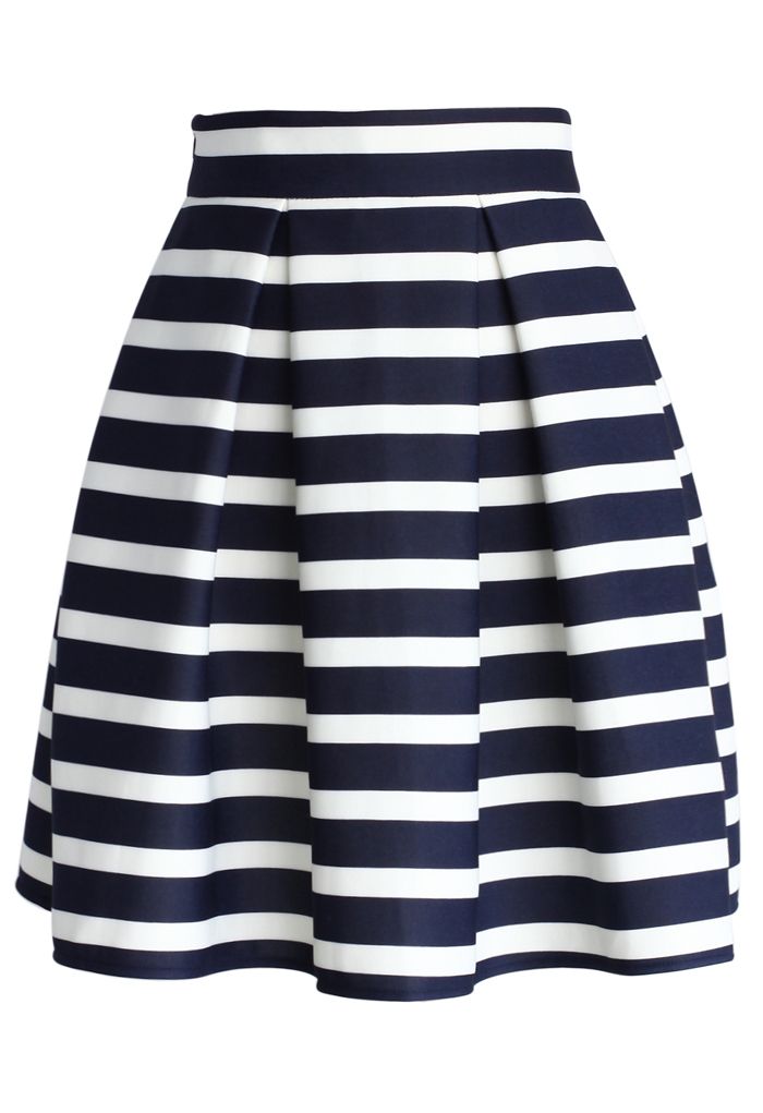 Adorable Stripe Pleated A-Line Midi Skirt