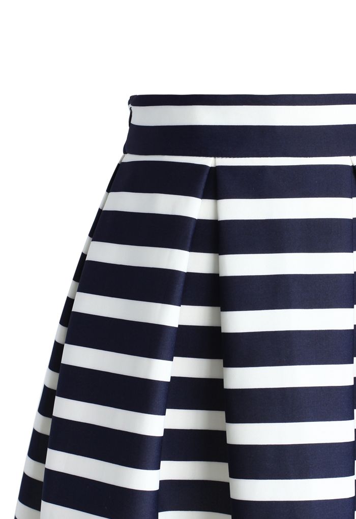 Adorable Stripe Pleated A-Line Midi Skirt