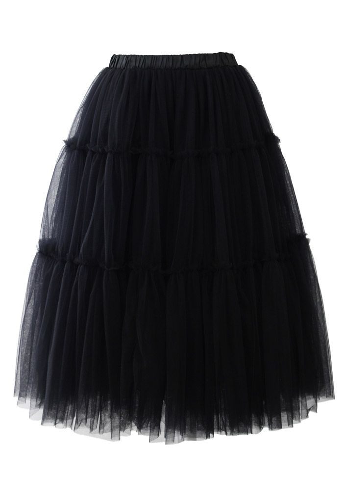 Amore Tulle Midi Skirt in Black