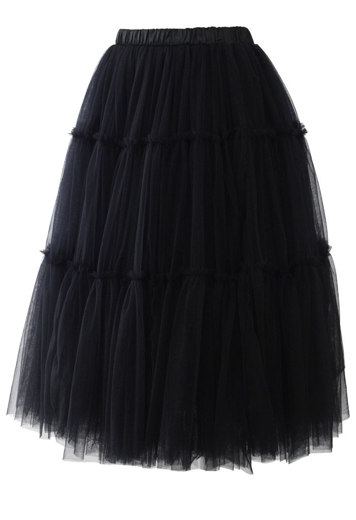 Amore Tulle Midi Skirt in Black