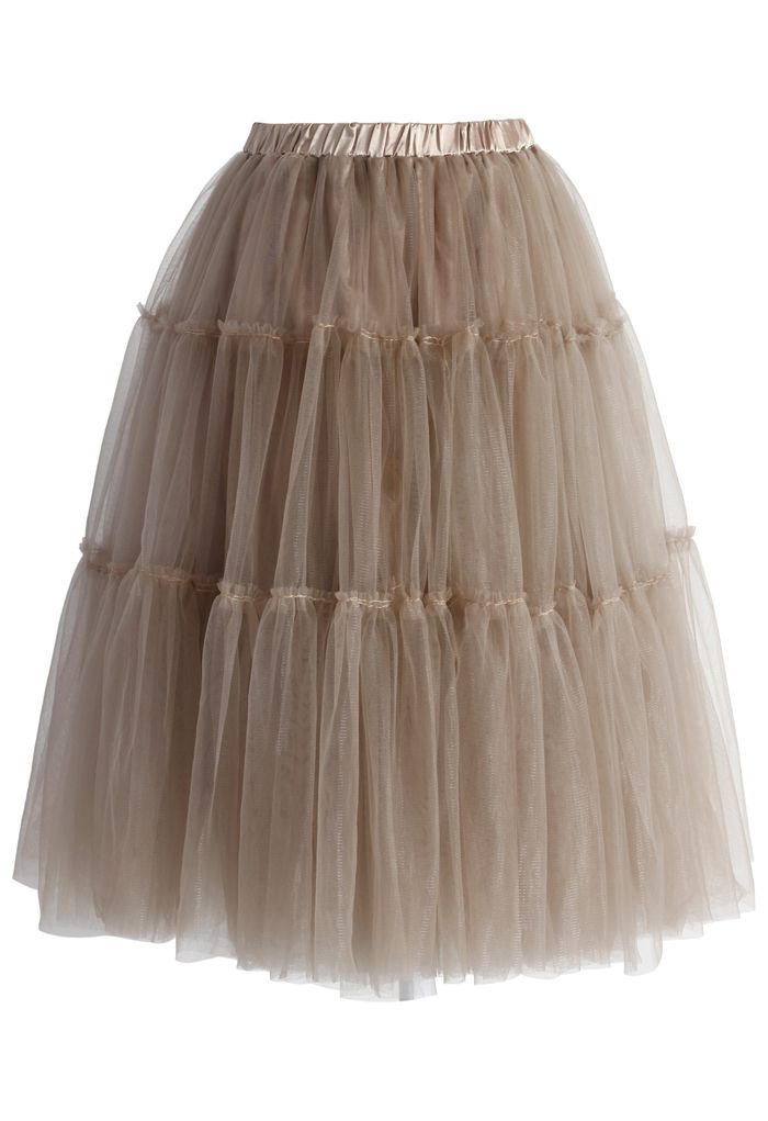 Amore Tulle Midi Skirt in Caramel