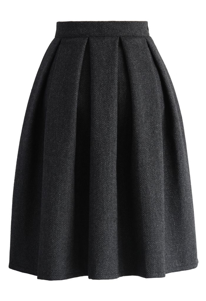 Wool-blend Pleated Twill Skirt