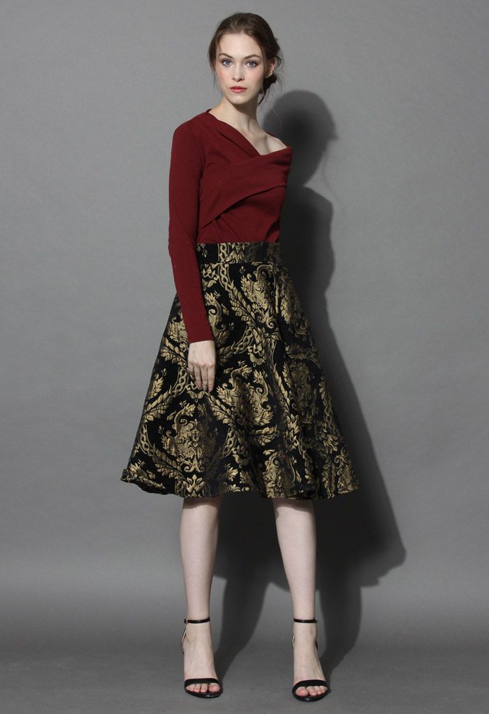 Golden Bouquet Jacquard Midi Skirt