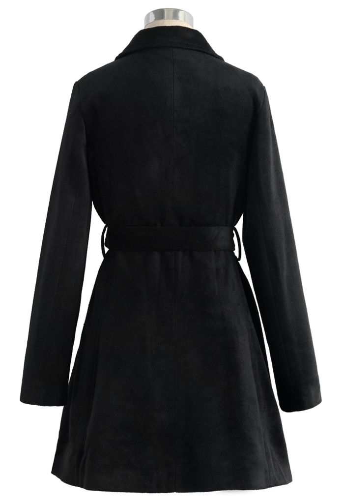 Urban Chic Belted Woolen Coat in Black