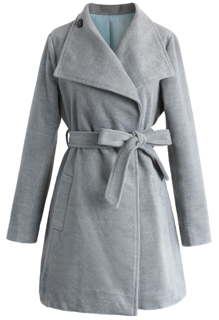 Urban Chic Belted Woolen Coat in Smoke