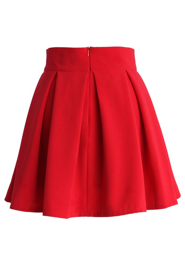 Sweet Your Heart Bowknot Pleated Skirt in Ruby