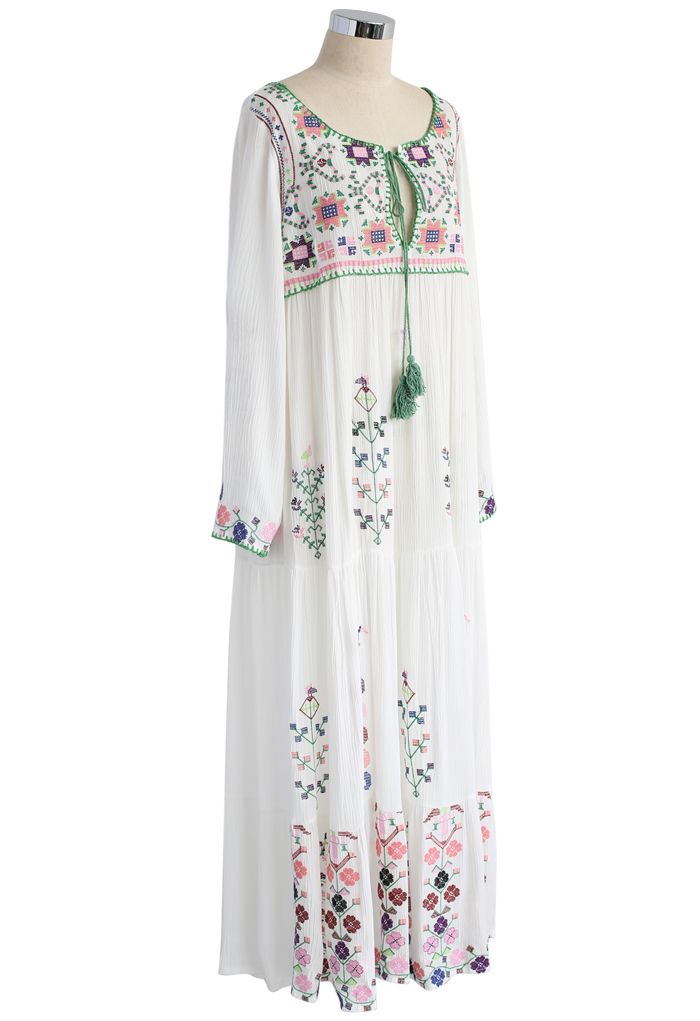 White Flowerland Embroidered Maxi Dress