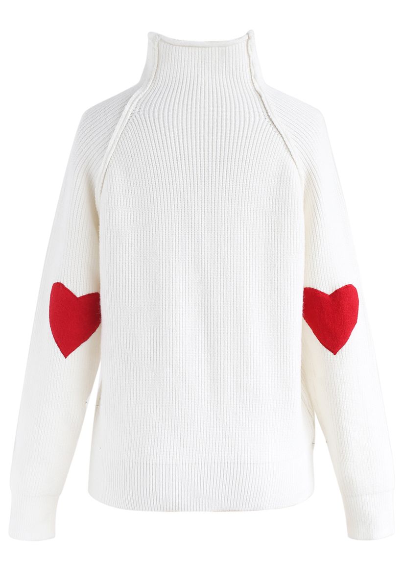 Heart and Soul Patched Knit Sweater in White