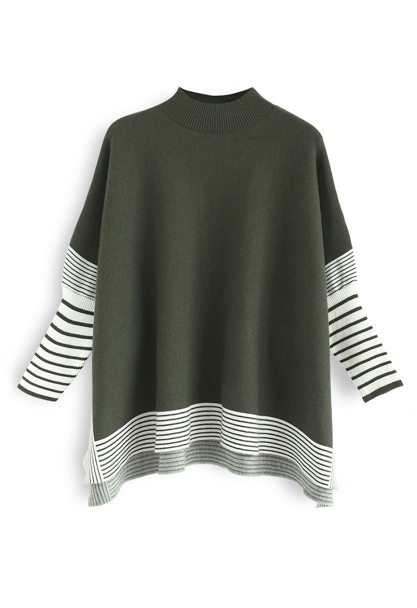 Lie in Olive Fields Striped Oversize Knit Cape Sweater