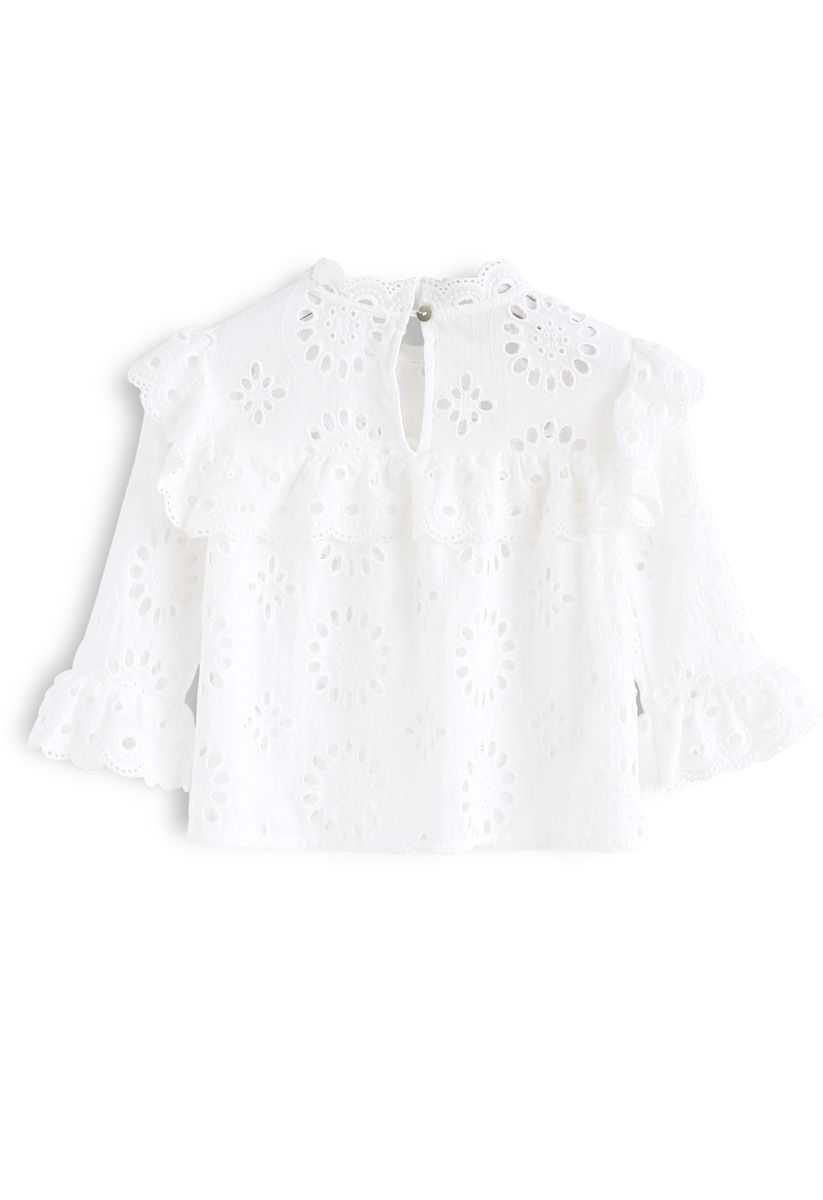 Find My Youth Eyelet Embroidered Top in White For Kids