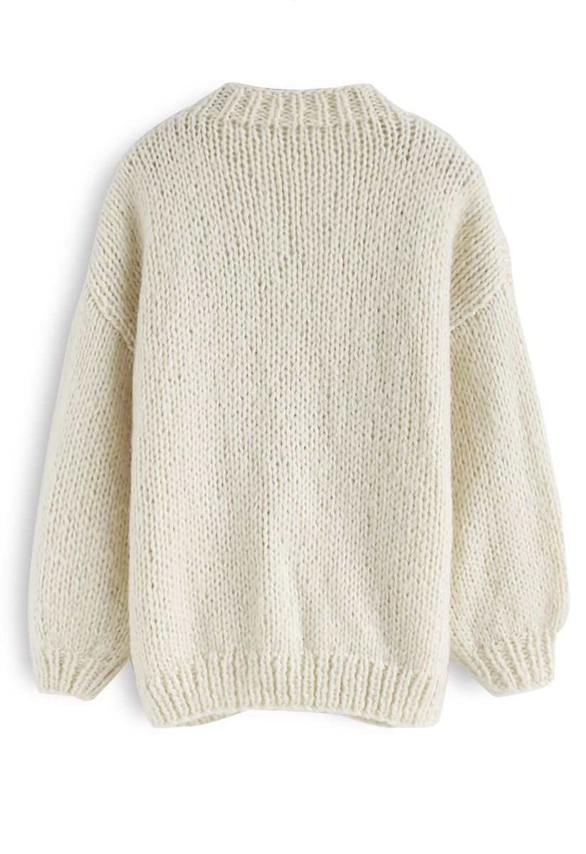 Pause for the Cozy Chunky Hand Knit Cardigan in Cream