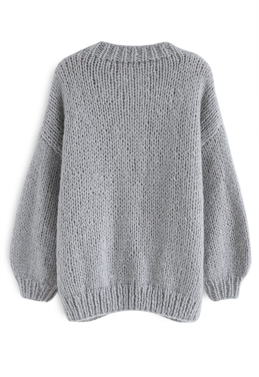 Pause for the Cozy Chunky Hand Knit Cardigan in Grey